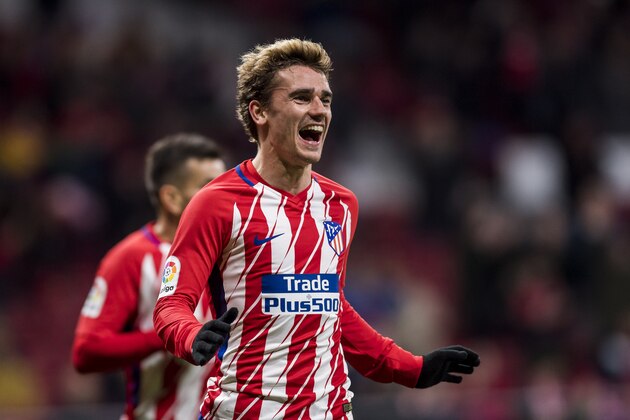 MADRID, SPAIN - FEBRUARY 28: Antoine Griezmann of Atletico de Madrid celebrates his fourth goal during the La Liga 2017-18 match between Atletico de Madrid and CD Leganes at Wanda Metropolitano on February 28 2018 in Madrid, Spain. (Photo by Power Sport Images/Getty Images)