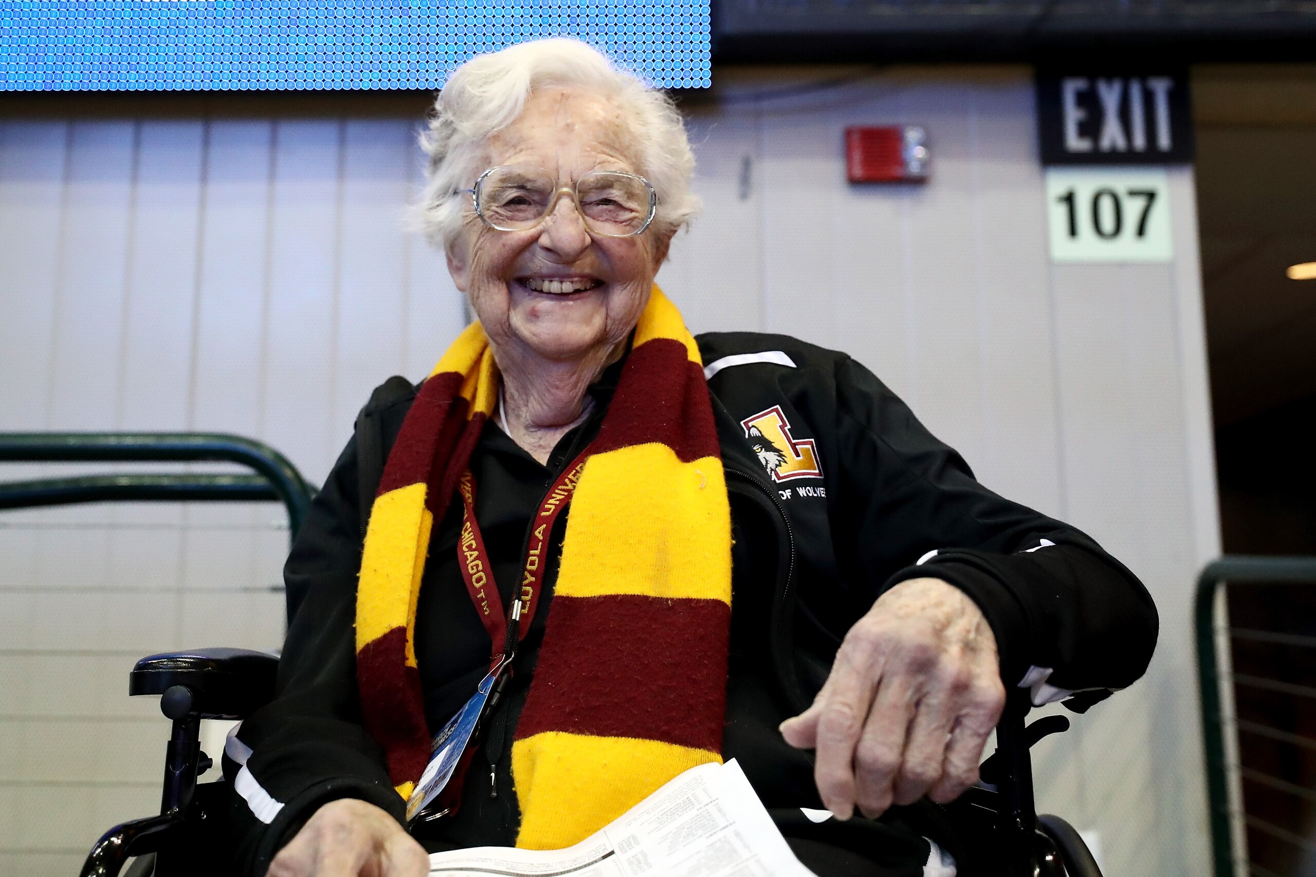 DALLAS, TX - MARCH 17: Sister Jean Dolores-Schmidt poses for a photo before the game between the Loyola Ramblers and Tennessee Volunteers during the second round of the 2018 NCAA Tournament at the American Airlines Center on March 17, 2018 in Dallas, Texas. (Photo by Ronald Martinez/Getty Images) DALLAS, TX - MARCH 17: Sister Jean Dolores-Schmidt poses for a photo before the game between the Loyola Ramblers and Tennessee Volunteers during the second round of the 2018 NCAA Tournament at the American Airlines Center on March 17, 2018 in Dallas, Texas. (Photo by Ronald Martinez/Getty Images)
