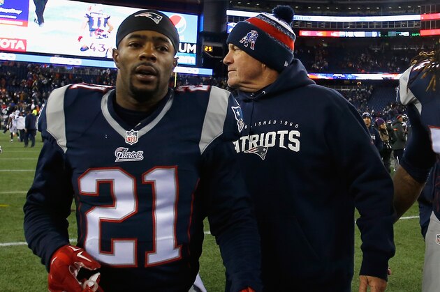 FOXBORO, MA - NOVEMBER 02:  Head coach Bill Belichick of the New England Patriots reacts alongside Malcolm Butler #21 and Akeem Ayers #54 after defeating the Denver Broncos at Gillette Stadium on November 2, 2014 in Foxboro, Massachusetts.  (Photo by Jim Rogash/Getty Images)