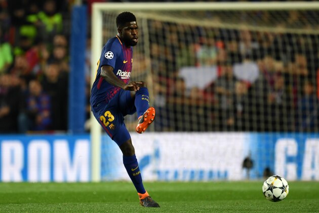 BARCELONA, SPAIN - MARCH 14: Samuel Umtiti of Barcelna in action during the UEFA Champions League Round of 16 Second Leg match FC Barcelona and Chelsea FC at Camp Nou on March 14, 2018 in Barcelona, Spain. (Photo by Etsuo Hara/Getty Images)