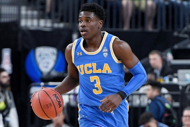 LAS VEGAS, NV - MARCH 09:  Aaron Holiday #3 of the UCLA Bruins brings the ball up the court against the Arizona Wildcats during a semifinal game of the Pac-12 basketball tournament at T-Mobile Arena on March 9, 2018 in Las Vegas, Nevada. The Wildcats won 78-67 in overtime.  (Photo by Ethan Miller/Getty Images)