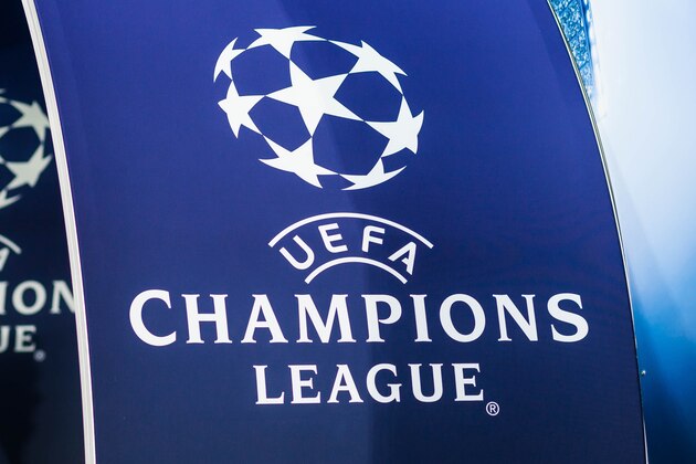 MUNICH, GERMANY - DECEMBER 05: The Logo of UEFA Champions League is seen during the UEFA Champions League group B match between Bayern Muenchen and Paris Saint-Germain at Allianz Arena on December 5, 2017 in Munich, Germany. (Photo by TF-Images/TF-Images via Getty Images)