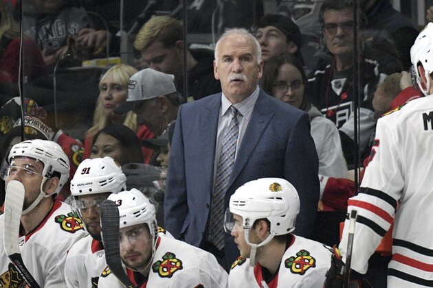 Chicago Blackhawks head coach Joel Quenneville during an NHL hockey game against the Los Angeles Kings, Saturday, March 3, 2018, in Los Angeles. (AP Photo/Michael Owen Baker)