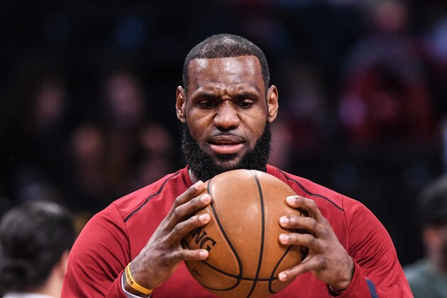 NEW YORK, NY - MARCH 25:  LeBron James #23 of the Cleveland Cavaliers warms up before the game against the Brooklyn Nets at Barclays Center on March 25, 2018 in the Brooklyn borough of New York City. NOTE TO USER: User expressly acknowledges and agrees that, by downloading and or using this photograph, User is consenting to the terms and conditions of the Getty Images License Agreement. (Photo by Matteo Marchi/Getty Images) *** Local Caption *** LeBron James