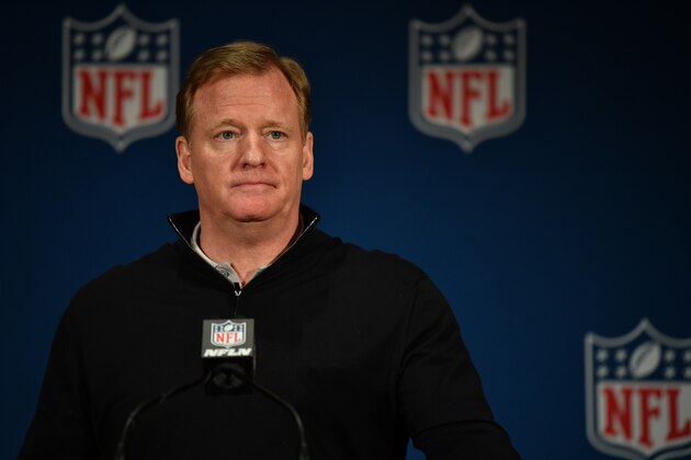 ORLANDO, FL - MARCH 28: NFL Commissioner Roger Goodell answers questions during the closing press conference at the 2018 NFL Annual Meetings at The Ritz-Carlton Orlando, Great Lakes on March 28, 2018 in Orlando, Florida. (Photo by B51/Mark Brown/Getty Images)