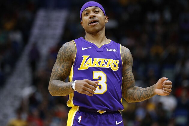 NEW ORLEANS, LA - MARCH 22:  Isaiah Thomas #3 of the Los Angeles Lakers reacts during the first half against the New Orleans Pelicans at the Smoothie King Center on March 22, 2018 in New Orleans, Louisiana. NOTE TO USER: User expressly acknowledges and agrees that, by downloading and or using this photograph, User is consenting to the terms and conditions of the Getty Images License Agreement.  (Photo by Jonathan Bachman/Getty Images)