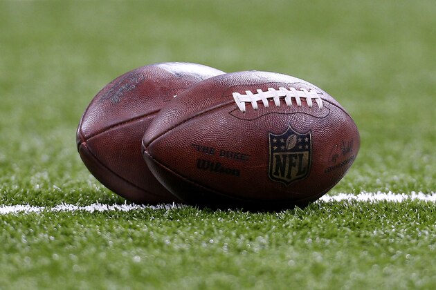NEW ORLEANS, LA - JANUARY 07: Footballs are seen during the NFC Wild Card playoff game between the New Orleans Saints and the Carolina Panthers at the Mercedes-Benz Superdome on January 7, 2018 in New Orleans, Louisiana.  (Photo by Jonathan Bachman/Getty Images)