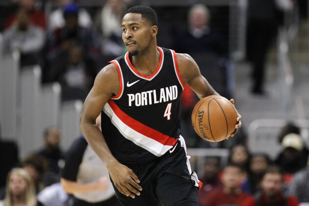 Portland Trail Blazers forward Maurice Harkless (4) dribbles in the first half of an NBA basketball game against the Atlanta Hawks, Saturday, Dec. 30, 2017, in Atlanta. (AP Photo/Brett Davis)