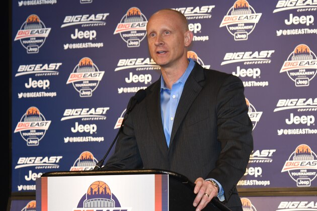 NEW YORK, MD - MARCH 07:  Head coach Chris Mack of the Xavier Musketeers addresses the media after winning the coach of the year award before the first round of the Big East Men's Basketball Tournament at Madison Square Garden on March 7, 2018 in New York City.  The Colonials won 72-56.  Photo by Mitchell Layton/Getty Images)