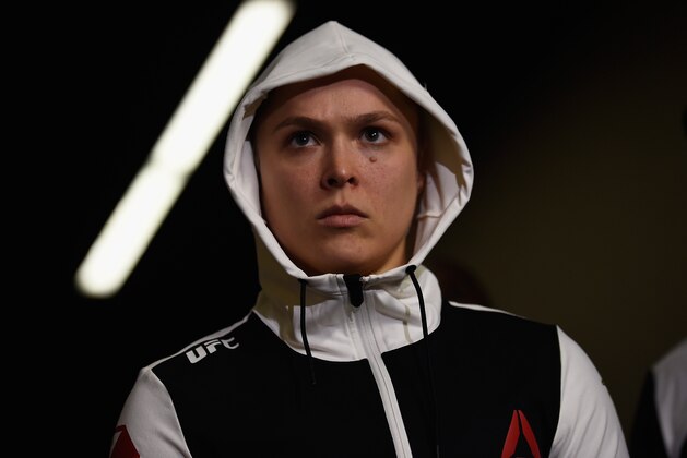 LAS VEGAS, NV - DECEMBER 30:  Ronda Rousey prepares to walk to the Octagon to face Amanda Nunes in their UFC bantamweight championship bout during the UFC 207 event at T-Mobile Arena on December 30, 2016 in Las Vegas, Nevada.  (Photo by Brandon Magnus/Zuffa LLC/Zuffa LLC via Getty Images)