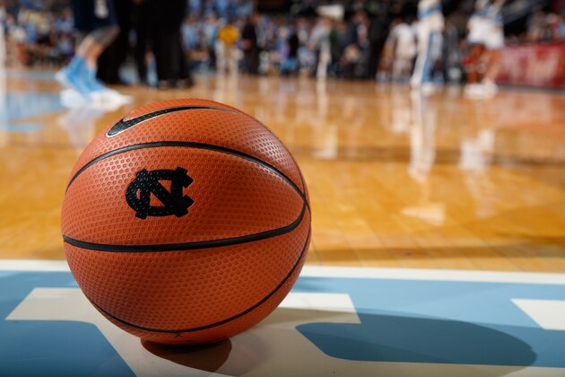 CHAPEL HILL, NC - DECEMBER 20: A basketball with the logo of the North Carolina Tar Heels during a North Carolina game against the Wofford Terriers on December 20, 2017 at the Dean Smith Center in Chapel Hill, North Carolina. North Wofford won 75-79. (Photo by Peyton Williams/UNC/Getty Images)