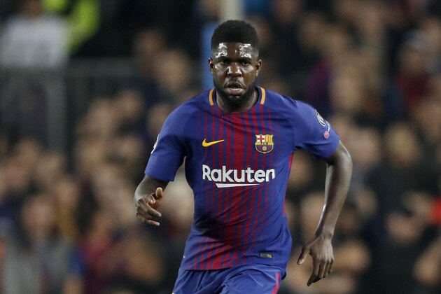 Samuel Umtiti of FC Barcelona during the UEFA Champions League round of 16 match between FC Barcelona and Chelsea FC at the Camp Nou stadium on March 14, 2018 in Barcelona, Spain.(Photo by VI Images via Getty Images)