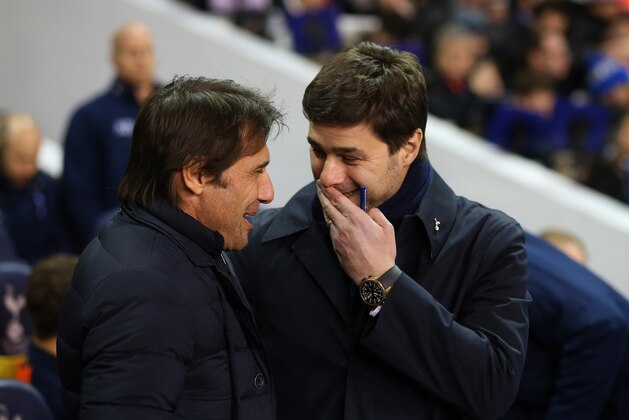 LONDON, ENGLAND - JANUARY 04: Antonio Conte manager of Chelsea and Mauricio Pochettino manager of Tottenham Hotspur during the Premier League match between Tottenham Hotspur and Chelsea at White Hart Lane on January 4, 2017 in London, England. (Photo by Catherine Ivill - AMA/Getty Images)
