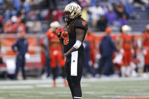 MOBILE, AL - JANUARY 27: Linebacker Shaquem Griffin #18 from Central Florida on the South Team during the 2018 Resse's Senior Bowl game at Ladd-Peebles Stadium on January 27, 2018 in Mobile, Alabama. The South defeated the North 45 to 16. (Photo by Don Juan Moore/Getty Images)