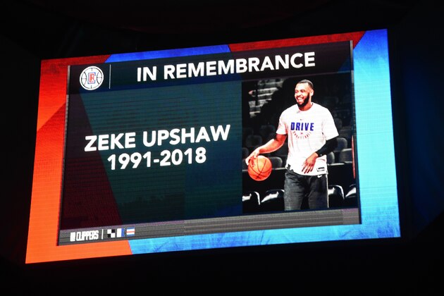 LOS ANGELES, CA - MARCH 27: Remembrance for Zeke Upshaw before the game between the LA Clippers and the Milwaukee Bucks on March 27, 2018 at STAPLES Center in Los Angeles, California. NOTE TO USER: User expressly acknowledges and agrees that, by downloading and/or using this Photograph, user is consenting to the terms and conditions of the Getty Images License Agreement. Mandatory Copyright Notice: Copyright 2018 NBAE (Photo by Andrew D. Bernstein/NBAE via Getty Images)
