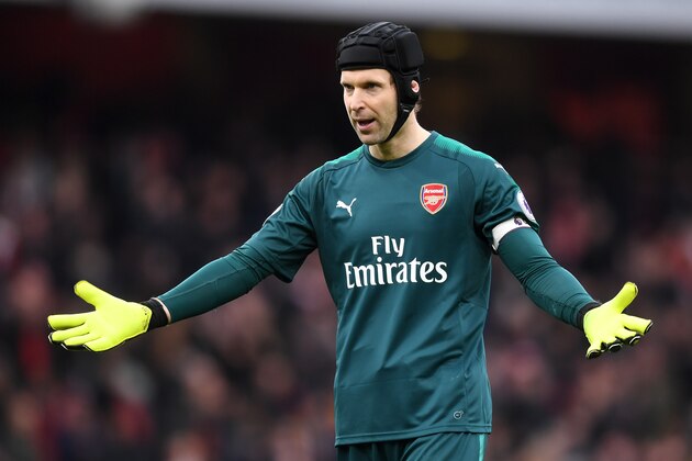 LONDON, ENGLAND - MARCH 11:  Petr Cech of Arsenal celebrates after the Premier League match between Arsenal and Watford at Emirates Stadium on March 11, 2018 in London, England. Petr Cech of Arsenal reached his 200th clean sheet.  (Photo by Michael Regan/Getty Images)
