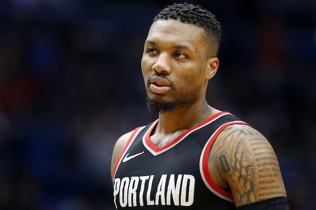 NEW ORLEANS, LA - MARCH 27:  Damian Lillard #0 of the Portland Trail Blazers reacts during a game against the New Orleans Pelicans at the Smoothie King Center on March 27, 2018 in New Orleans, Louisiana. NOTE TO USER: User expressly acknowledges and agrees that, by downloading and or using this photograph, User is consenting to the terms and conditions of the Getty Images License Agreement.  (Photo by Jonathan Bachman/Getty Images)