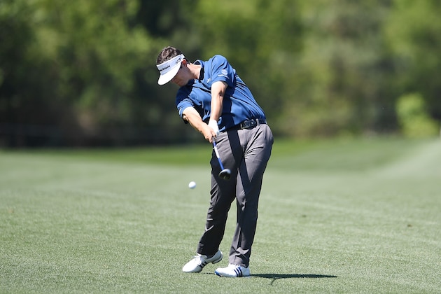 HUMBLE, TX - MARCH 30:  Beau Hossler hits his second shot on the 15th hole during the second round of the Houston Open at the Golf Club of Houston on March 30, 2018 in Humble, Texas.  (Photo by Stacy Revere/Getty Images)