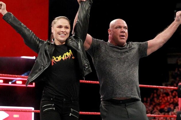 Ronda Rousey and Kurt Angle on WWE Raw.