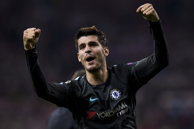 MADRID, SPAIN - SEPTEMBER 27: Alvaro Morata of Chelsea FC celebrates during the UEFA Champions League 2017-18 match between Atletico de Madrid and Chelsea FC at the Wanda Metropolitano on 27 September 2017, in Madrid, Spain. (Photo by Power Sport Images/Getty Images)