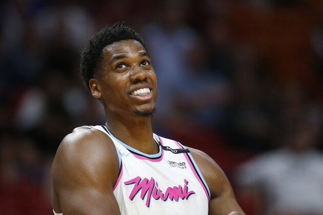 Miami Heat center Hassan Whiteside is shown during the second half of an NBA basketball game against the Detroit Pistons, Saturday, March 3, 2018, in Miami. The Heat defeated the Pistons 105-96. (AP Photo/Wilfredo Lee)