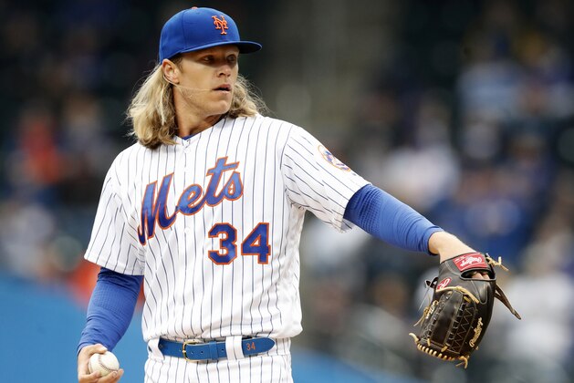NEW YORK, NY - MARCH 29:  Pitcher Noah Syndergaard #34 of the New York Mets sets to throw a pitch during the Mets home opener game of the 2018 MLB baseball season against the St. Louis Cardinals on March 29, 2018 at CitiField in the Queens borough of New York City. Mets won 9-4. (Photo by Paul Bereswill/Getty Images) *** Local Caption *** Noah Syndergaard