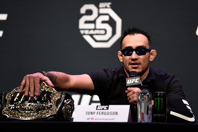 BOSTON, MA - JANUARY 19:   Tony Ferguson interacts with fans and media during the UFC press conference at TD Garden on January 19, 2018 in Boston, Massachusetts. (Photo by Jeff Bottari/Zuffa LLC/Zuffa LLC via Getty Images)