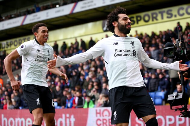 LONDON, ENGLAND - MARCH 31:  Mohamed Salah of Liverpool celebrates after scoring his sides second goal during the Premier League match between Crystal Palace and Liverpool at Selhurst Park on March 31, 2018 in London, England.  (Photo by Jordan Mansfield/Getty Images)
