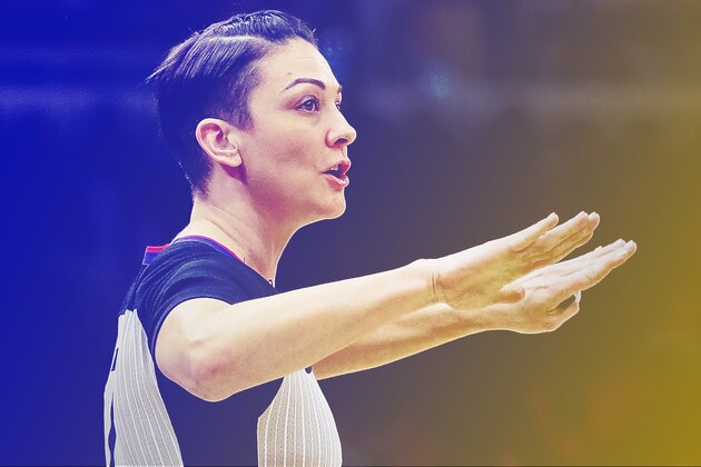 PHILADELPHIA, PA - FEBRUARY 02: Referee Lauren Holtkamp officiates during the second quarter at the Wells Fargo Center on February 2, 2018 in Philadelphia, Pennsylvania. Holtkamp is the third female to ever referee in the NBA full-time. The Philadelphia 76ers defeated the Miami Heat 103-97. NOTE TO USER: User expressly acknowledges and agrees that, by downloading and or using this photograph, User is consenting to the terms and conditions of the Getty Images License Agreement. (Photo by Corey Perrine/Getty Images)