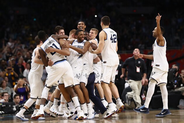 SAN ANTONIO, TX - APRIL 02:  The Villanova Wildcats celebrate after defeating the Michigan Wolverines during the 2018 NCAA Men's Final Four National Championship game at the Alamodome on April 2, 2018 in San Antonio, Texas. Villanova defeated Michigan 79-62.  (Photo by Ronald Martinez/Getty Images)