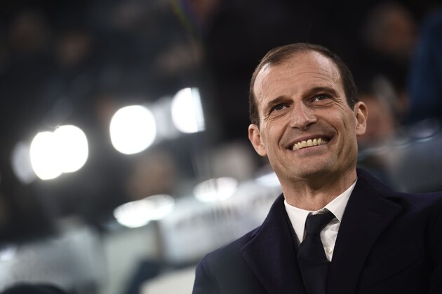 Juventus' coach from Italy Massimiliano Allegri looks on during the UEFA Champions League round of sixteen first leg football match between Juventus and Tottenham Hotspur at The Allianz Stadium in Turin on February 13, 2018.  / AFP PHOTO / Marco BERTORELLO        (Photo credit should read MARCO BERTORELLO/AFP/Getty Images)