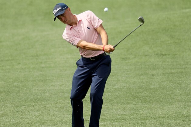 AUGUSTA, GA - APRIL 02:  Justin Thomas of the United States chips during a practice round prior to the start of the 2018 Masters Tournament at Augusta National Golf Club on April 2, 2018 in Augusta, Georgia.  (Photo by Jamie Squire/Getty Images)