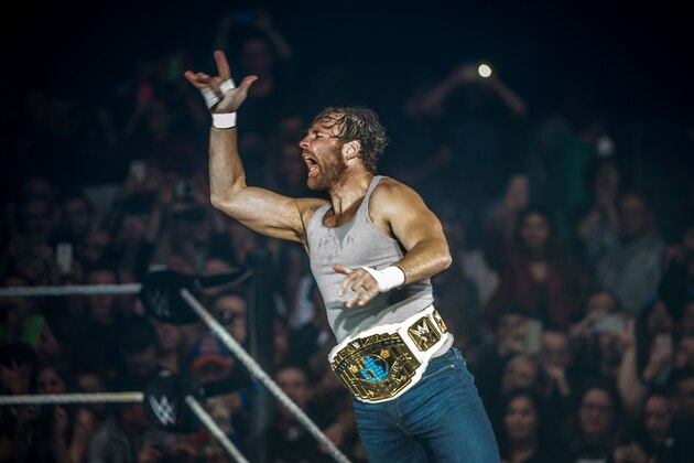 Dean Ambrose arrivesin the ring during the WWE show at Zenith Arena on may 09, 2017 in Lille, north France. / AFP PHOTO / PHILIPPE HUGUEN        (Photo credit should read PHILIPPE HUGUEN/AFP/Getty Images)