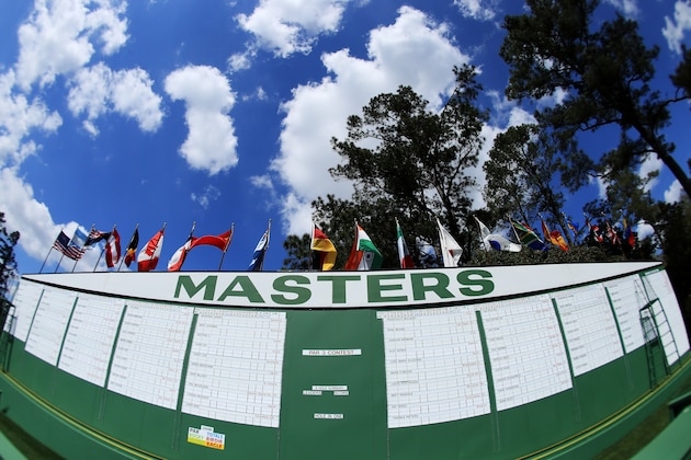 AUGUSTA, GA - APRIL 03:  A detail of the scoreboard during a practice round prior to the start of the 2018 Masters Tournament at Augusta National Golf Club on April 3, 2018 in Augusta, Georgia.  (Photo by Andrew Redington/Getty Images)