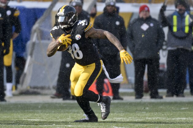 Pittsburgh Steelers running back Stevan Ridley (38) plays in an NFL football game against the Cleveland Browns, Sunday, Dec. 31, 2017, in Pittsburgh. (AP Photo/Don Wright)