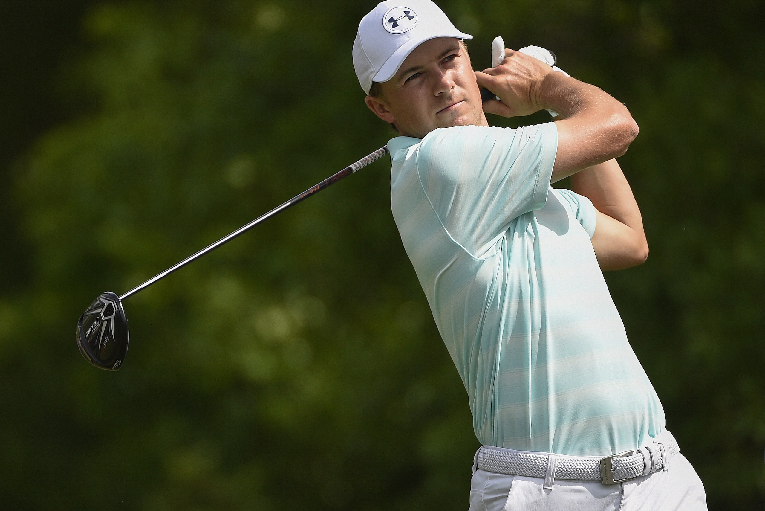 Jordan Spieth hits his tee shot on the second hole during the final round of the Houston Open golf tournament, Sunday, April 1, 2018, in Humble, Texas. (AP Photo/Eric Christian Smith)