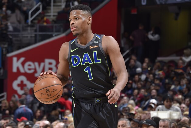 CLEVELAND, OH - APRIL 1:  Dennis Smith Jr. #1 of the Dallas Mavericks handles the ball during the game against the Cleveland Cavaliers on April 1, 2018 at Quicken Loans Arena in Cleveland, Ohio. NOTE TO USER: User expressly acknowledges and agrees that, by downloading and/or using this Photograph, user is consenting to the terms and conditions of the Getty Images License Agreement. Mandatory Copyright Notice: Copyright 2018 NBAE (Photo by David Liam Kyle/NBAE via Getty Images)