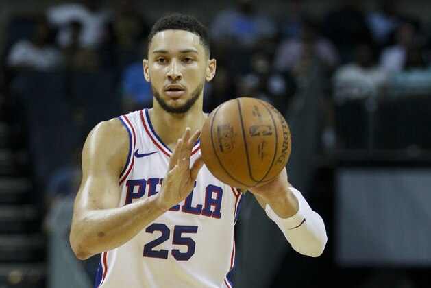Philadelphia 76ers guard Ben Simmons, of Australia, passes against the Charlotte Hornets in the second half of an NBA basketball game in Charlotte, N.C., on Sunday, April 1, 2018. Philadelphia won 119-102. (AP Photo/Nell Redmond)