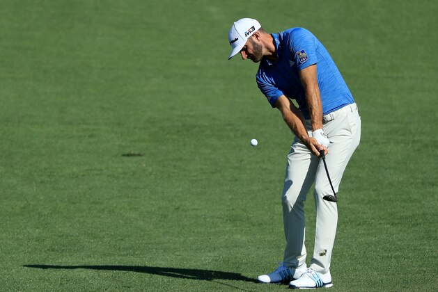 AUGUSTA, GA - APRIL 02:  Dustin Johnson of the United States plays a shot on the fifth hole during a practice round prior to the start of the 2018 Masters Tournament at Augusta National Golf Club on April 2, 2018 in Augusta, Georgia.  (Photo by Andrew Redington/Getty Images)