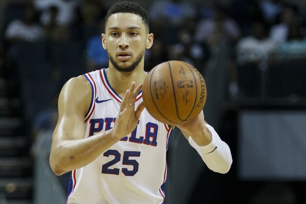 Philadelphia 76ers guard Ben Simmons, of Australia, passes against the Charlotte Hornets in the second half of an NBA basketball game in Charlotte, N.C., on Sunday, April 1, 2018. Philadelphia won 119-102. (AP Photo/Nell Redmond)