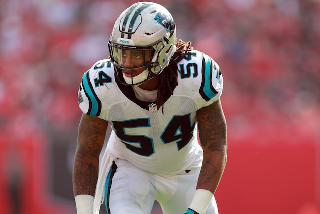 Carolina Panthers linebacker Shaq Thompson (54) lines up against the Tampa Bay Buccaneers during an NFL football game Sunday, Jan. 1, 2017, in Tampa, Fla.  (Jeff Haynes/AP Images for Panini)