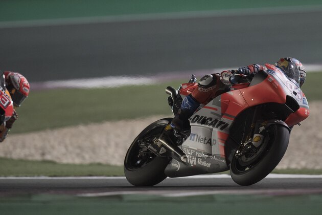 DOHA, QATAR - MARCH 18: Andrea Dovizioso of Italy and Ducati Team leads the field during the MotoGP race during the MotoGP of Qatar - Race at Losail Circuit on March 18, 2018 in Doha, Qatar.  (Photo by Mirco Lazzari gp/Getty Images)