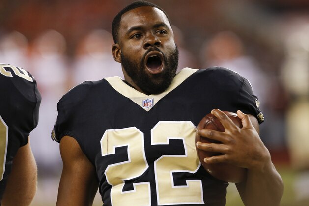 New Orleans Saints running back Mark Ingram (22) stands on the sideline during the second half of an NFL preseason football game against the Cleveland Browns, Thursday, Aug. 10, 2017, in Cleveland. (AP Photo/Ron Schwane)