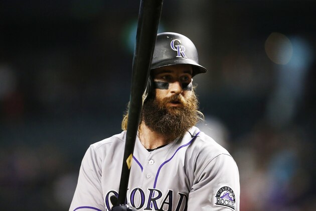 Colorado Rockies' Charlie Blackmon waits to bat against the Arizona Diamondbacks during the first inning of a baseball game Monday, Sept. 11, 2017, in Phoenix. The Rockies defeated the Diamondbacks 5-4. (AP Photo/Ross D. Franklin)