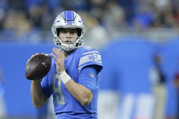 Detroit Lions quarterback Matthew Stafford (9) looks downfield during the first half of an NFL football game against the Green Bay Packers, Sunday, Dec. 31, 2017, in Detroit. (AP Photo/Duane Burleson)