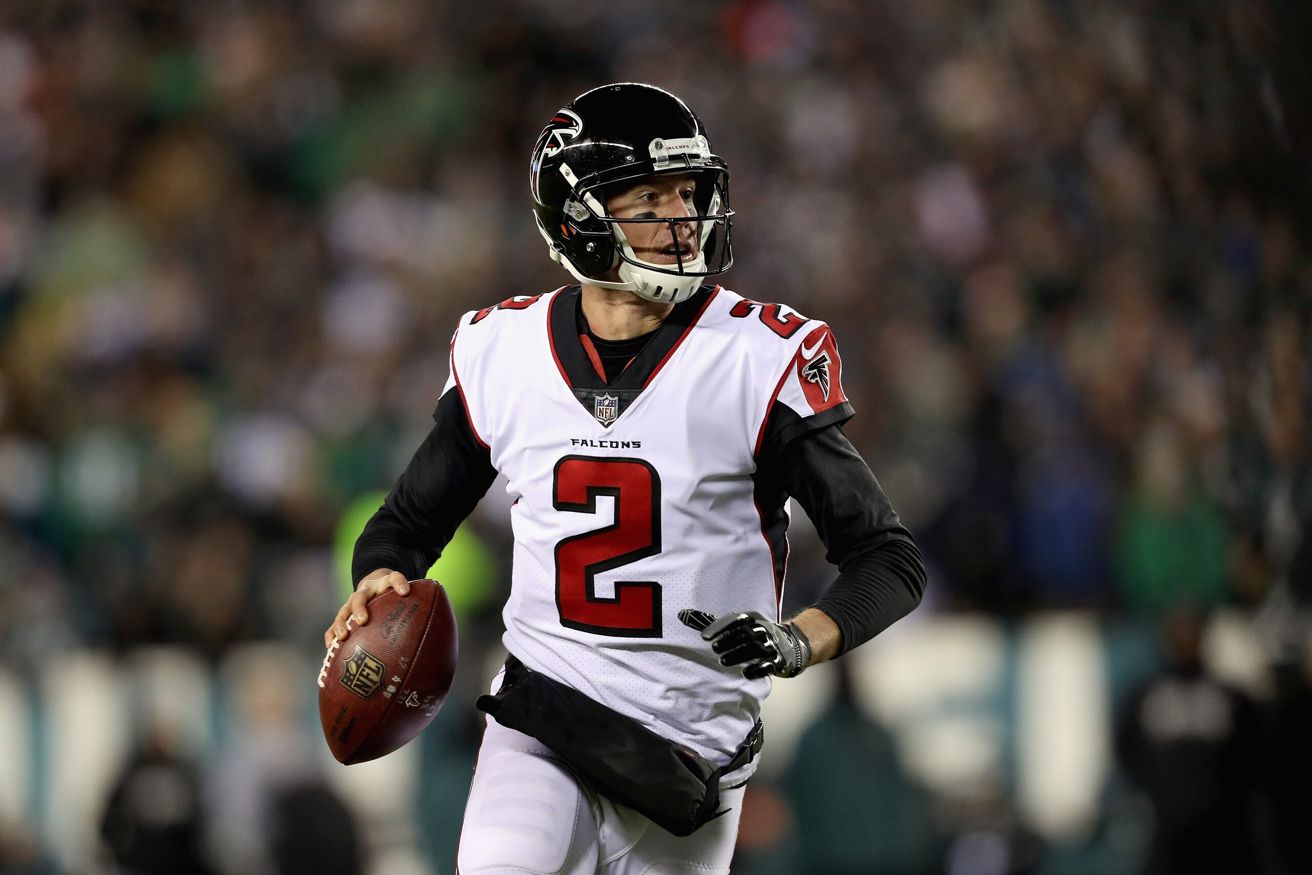 PHILADELPHIA, PA - JANUARY 13: Quarterback Matt Ryan #2 of the Atlanta Falcons looks to pass against the Philadelphia Eagles during the second quarter in the NFC Divisional Playoff game at Lincoln Financial Field on January 13, 2018 in Philadelphia, Pennsylvania. (Photo by Patrick Smith/Getty Images) PHILADELPHIA, PA - JANUARY 13: Quarterback Matt Ryan #2 of the Atlanta Falcons looks to pass against the Philadelphia Eagles during the second quarter in the NFC Divisional Playoff game at Lincoln Financial Field on January 13, 2018 in Philadelphia, Pennsylvania. (Photo by Patrick Smith/Getty Images)