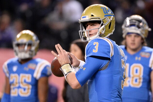 PHOENIX, AZ - DECEMBER 26:  Quarterback Josh Rosen #3 of the UCLA Bruins throws the football prior to the Cactus Bowl against Kansas State Wildcats at Chase Field on December 26, 2017 in Phoenix, Arizona. The Kansas State Wildcats won 35-17.  (Photo by Jennifer Stewart/Getty Images)