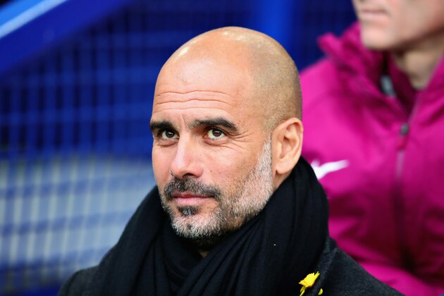 LIVERPOOL, ENGLAND - MARCH 31:  Manchester City manager Josep Guardiola looks on from the sideline  during the Premier League match between Everton and Manchester City at Goodison Park on March 31, 2018 in Liverpool, England.  (Photo by Chris Brunskill Ltd/Getty Images)