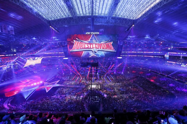 IMAGE DISTRIBUTED FOR WWE - A record crowd of 101,763 fans from all 50 states and 35 countries at WrestleMania 32 at AT&T Stadium on Sunday, April 3, 2016, in Arlington, Texas. (Brandon Wade/AP Images for WWE)