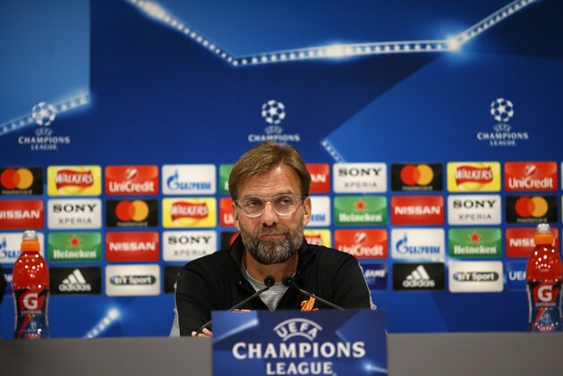 LIVERPOOL, ENGLAND - APRIL 03:  Jurgen Klopp the Liverpool manager talking to the press prior to the UEFA Champions League quater final 1st leg at Anfield on April 3, 2018 in Liverpool, England.  (Photo by Jan Kruger/Getty Images)